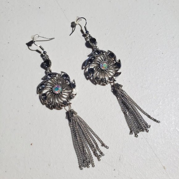 Silver Tassel Earrings - Picture 2 of 3